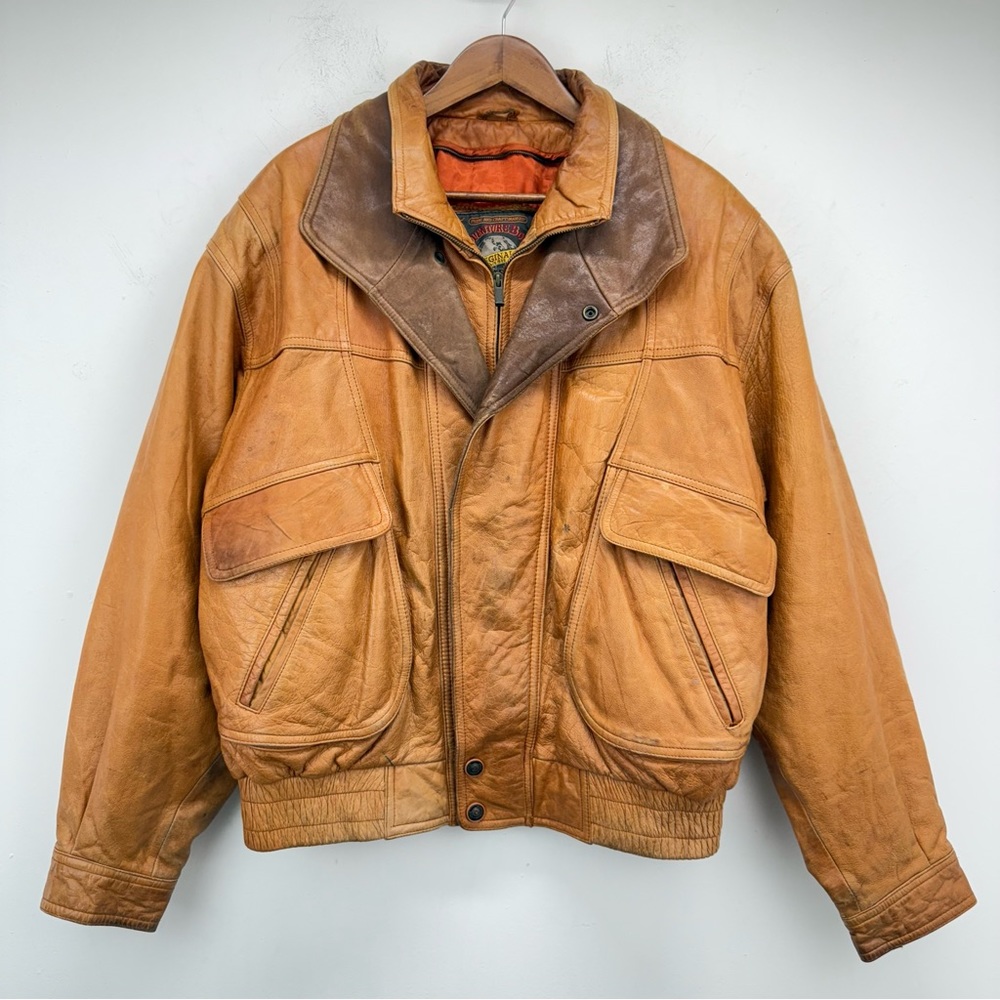 Vintage Two-Tone Brown Leather Bomber Jacket